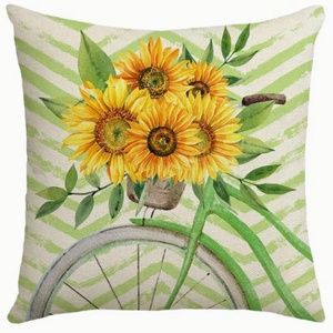 NEW SUNFLOWERS & VINTAGE BICYCLE ALL SEASONS FLORAL LINEN PILLOW COVER 17.7"